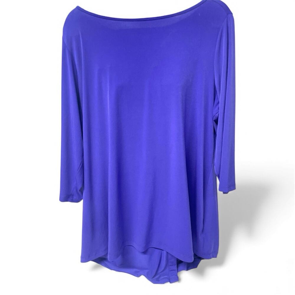 Susan Graver Tunic Top 1x Purple Stretch Hi Low Hem New Button Back detail